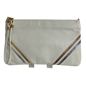 Vintage Leather by Mann of Canada Wristlet Clutch 🇨🇦 White Leather Metallic De